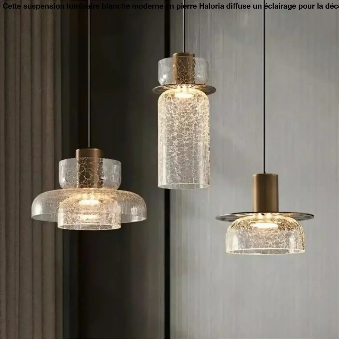 Suspension luminaire design en verre texturé et métal doré moderne