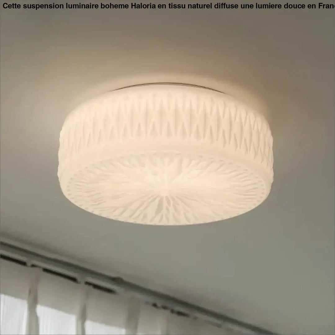 Luminaire plafonnier solyra vintage crème avec abat-jour en verre texturé et motifs géométriques off-white circulaire