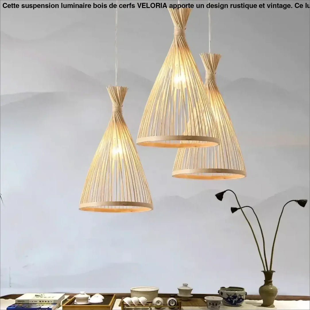 Suspension Bambou Naturel Design Zen Forme Conique Élégante