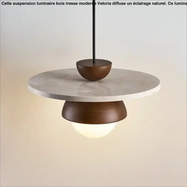 Suspension Design Ronde Bois Béton Et Verre Blanc Opaque