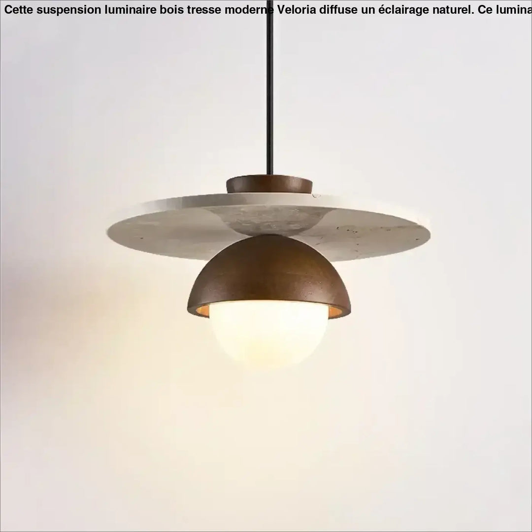 Suspension Design Ronde Bois Béton Et Verre Blanc Opaque
