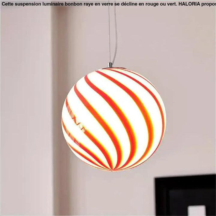 Suspension luminaire bonbon rayé disponible en rouge ou vert

