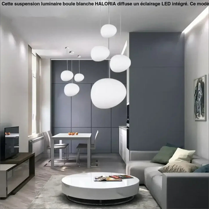 Suspension luminaire boule blanche à LED pour intérieur moderne

