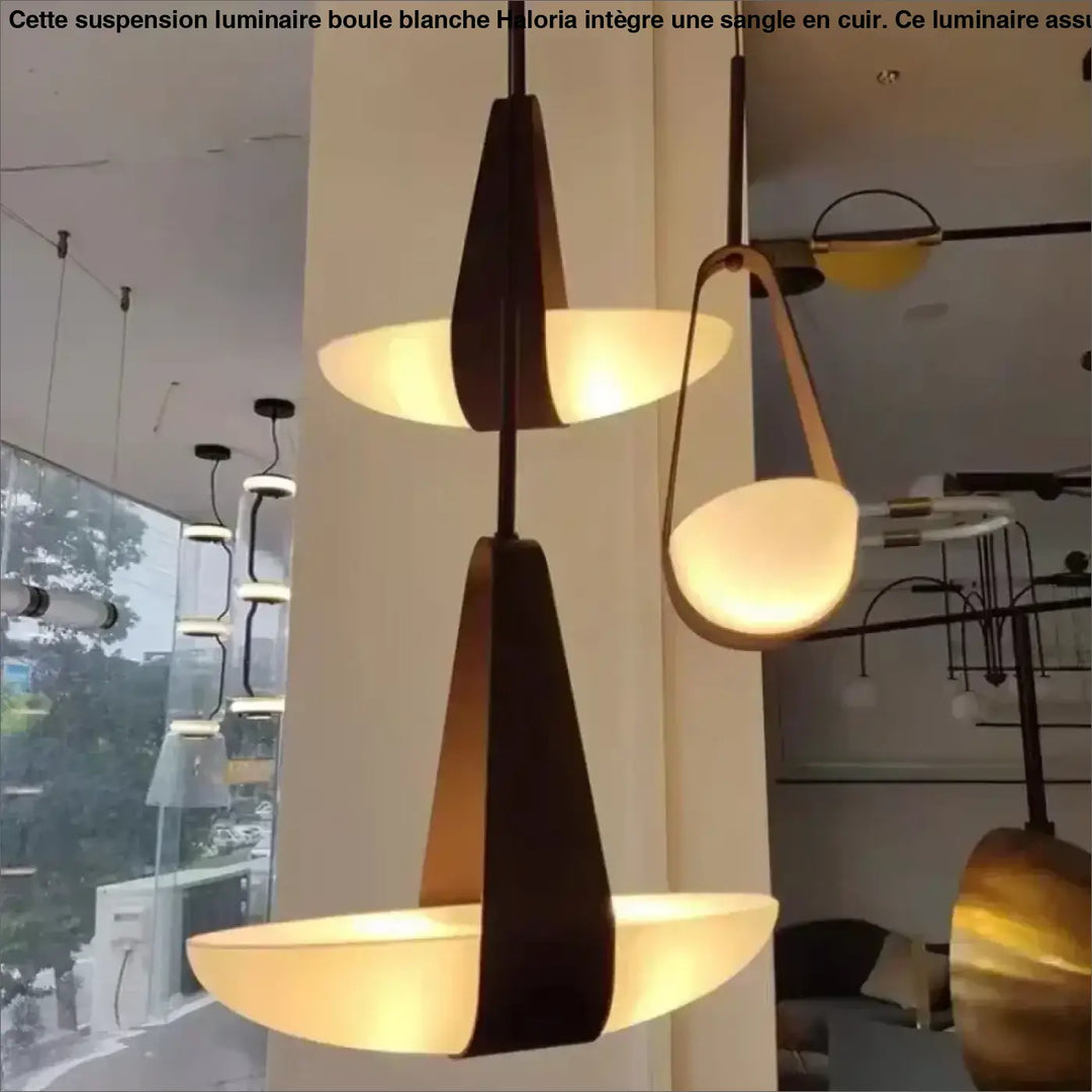 Suspension minimaliste cuir et verre led intérieur chic