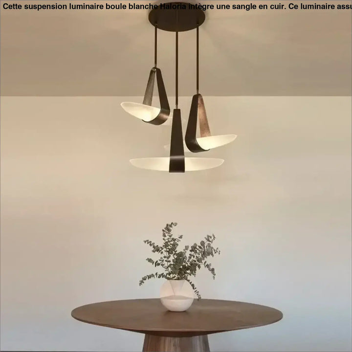 Suspension minimaliste cuir et verre led intérieur chic