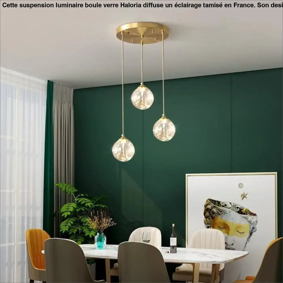 Suspension Luminaire Boule Verre Transparent Doré
