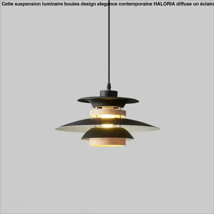 Suspension luminaire stratis en bois et noir avec design moderne en couches pour intérieur scandinave élégant