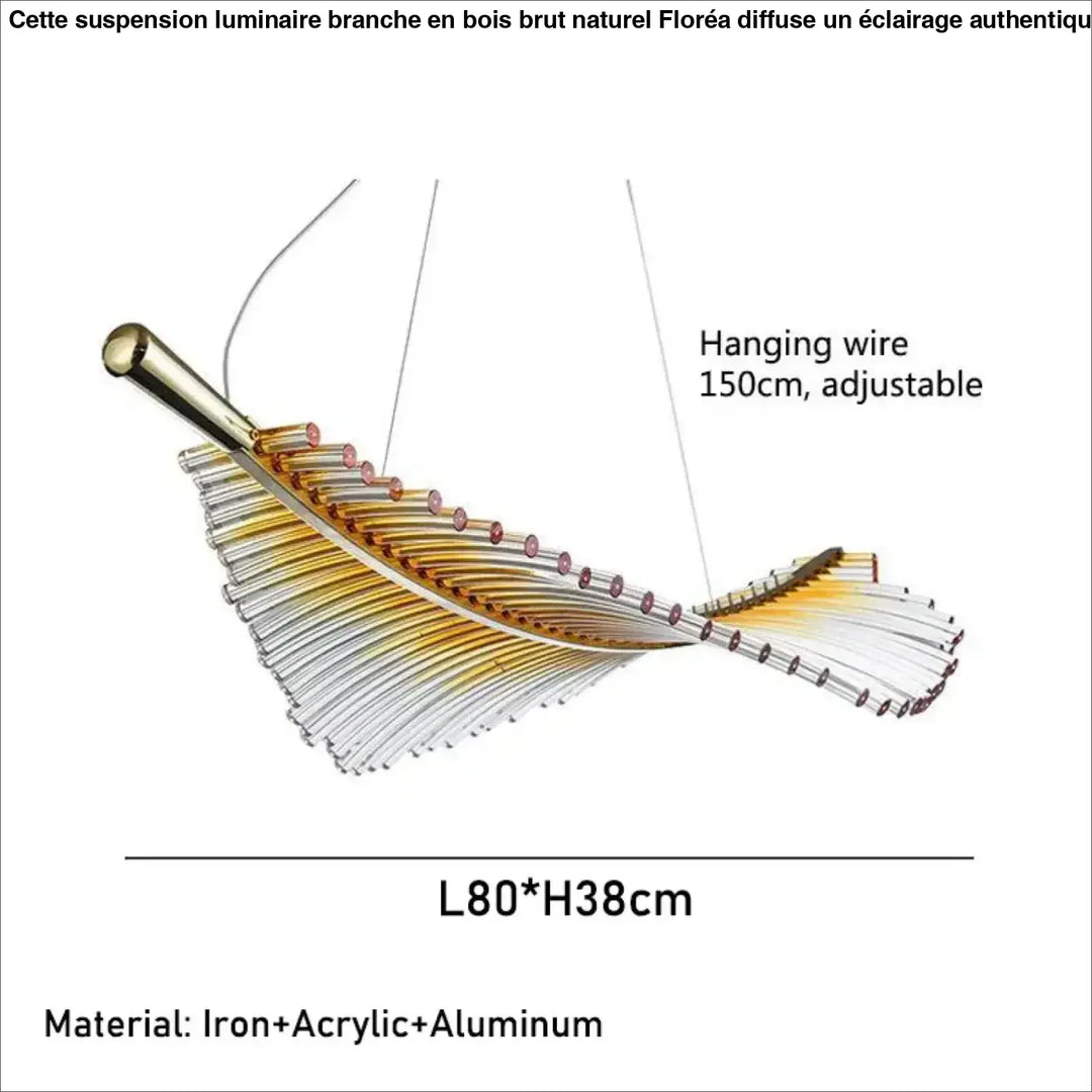 Suspension luminaire en forme de plume cristal et doré élégant