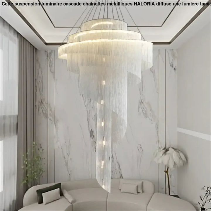 Suspension Monumentale Lustre Cascade Cristal Haut De Gamme