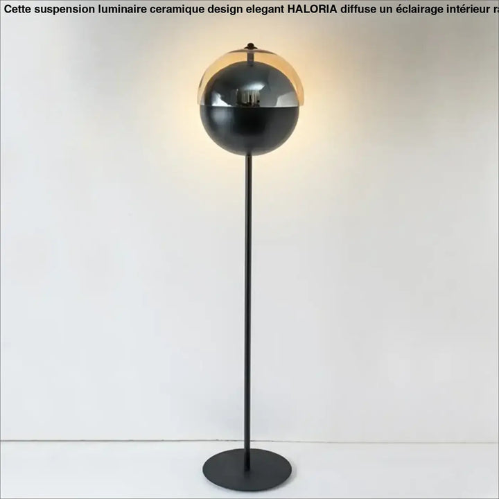 Lampadaire minimaliste noir avec abat jour en verre fumé led