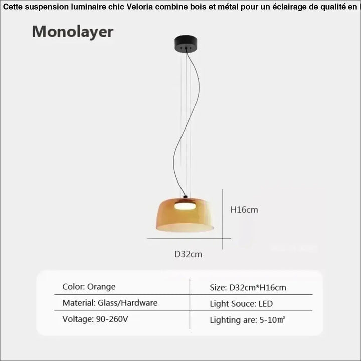 Suspension luminaire led orange éclatante design élégant