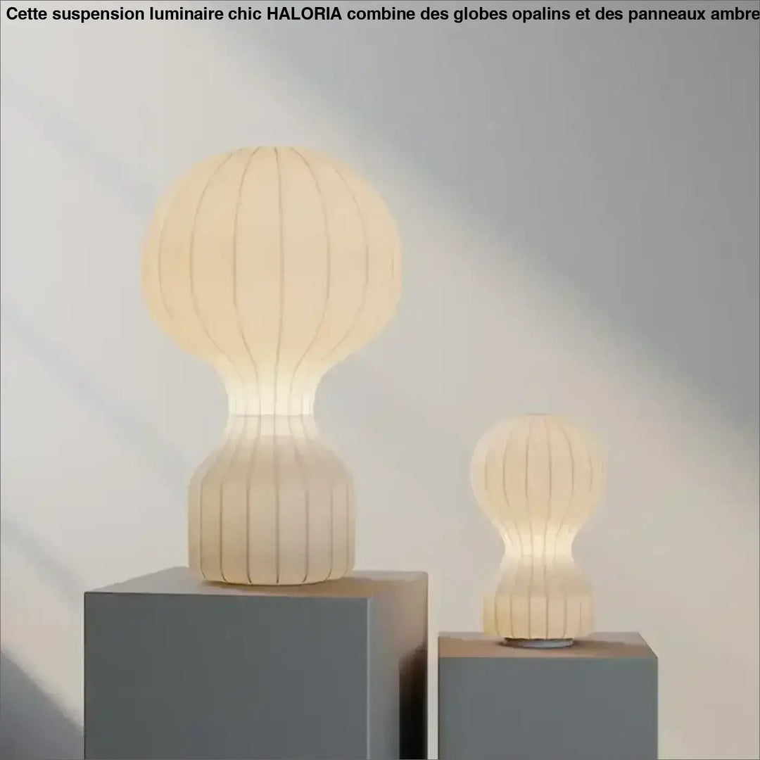 Lampe de table lanna en papier côtelé couleur crème avec design moderne et sculptural