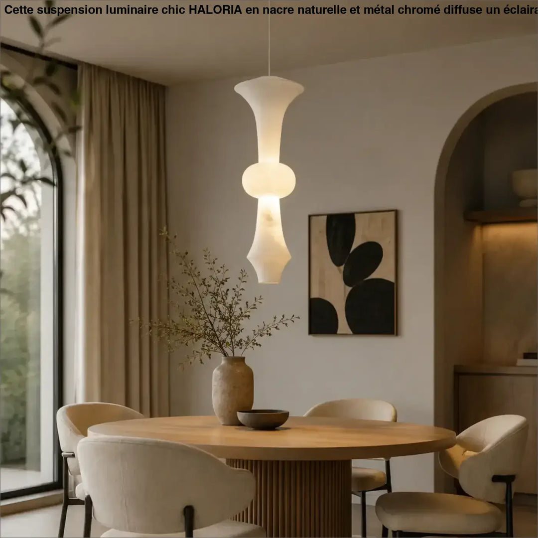 Suspension luminaire nacra en verre translucide off-white moderne avec trois sections bulbaires empilées