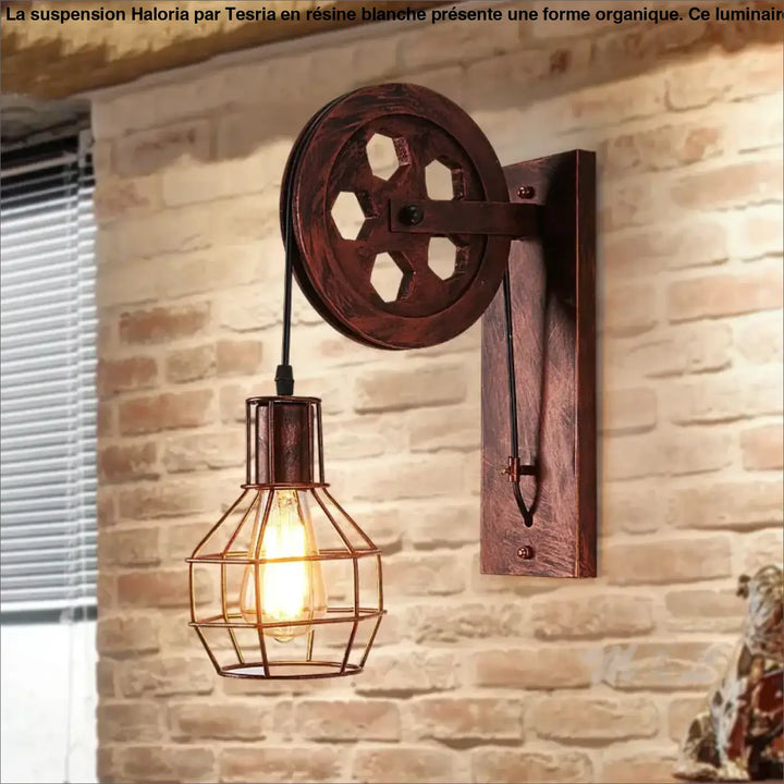 Suspension luminaire chic en resine forme organique avec applique murale industrielle bronze foncé au-dessus d’un coin salon