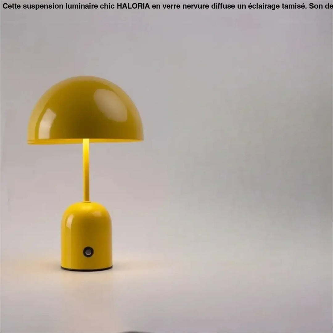 Lampe de table kapula jaune vif en forme de champignon avec finition brillante design contemporain et présence élégante