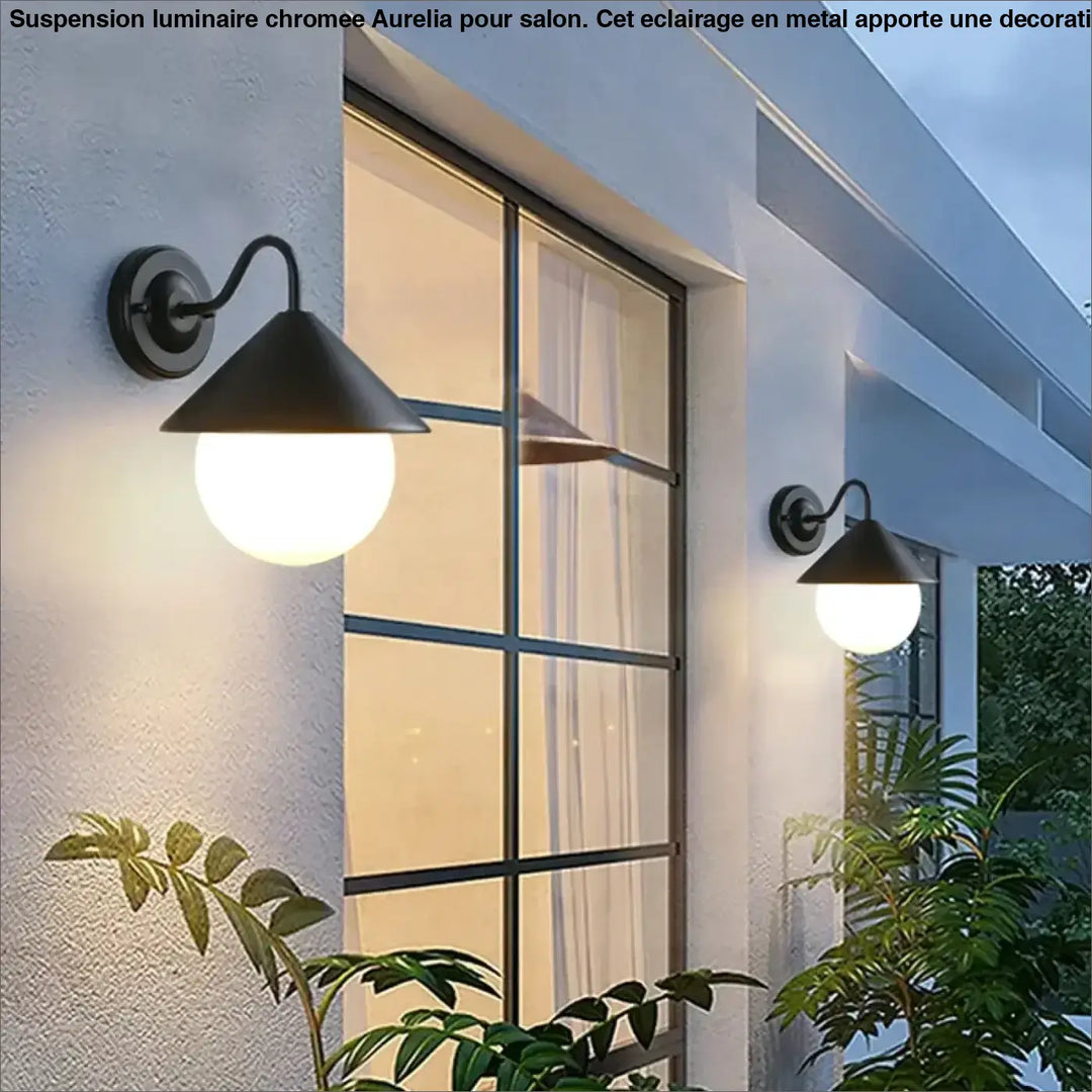 Luminaire Extérieur Design Moderne Noir Et Verre Blanc