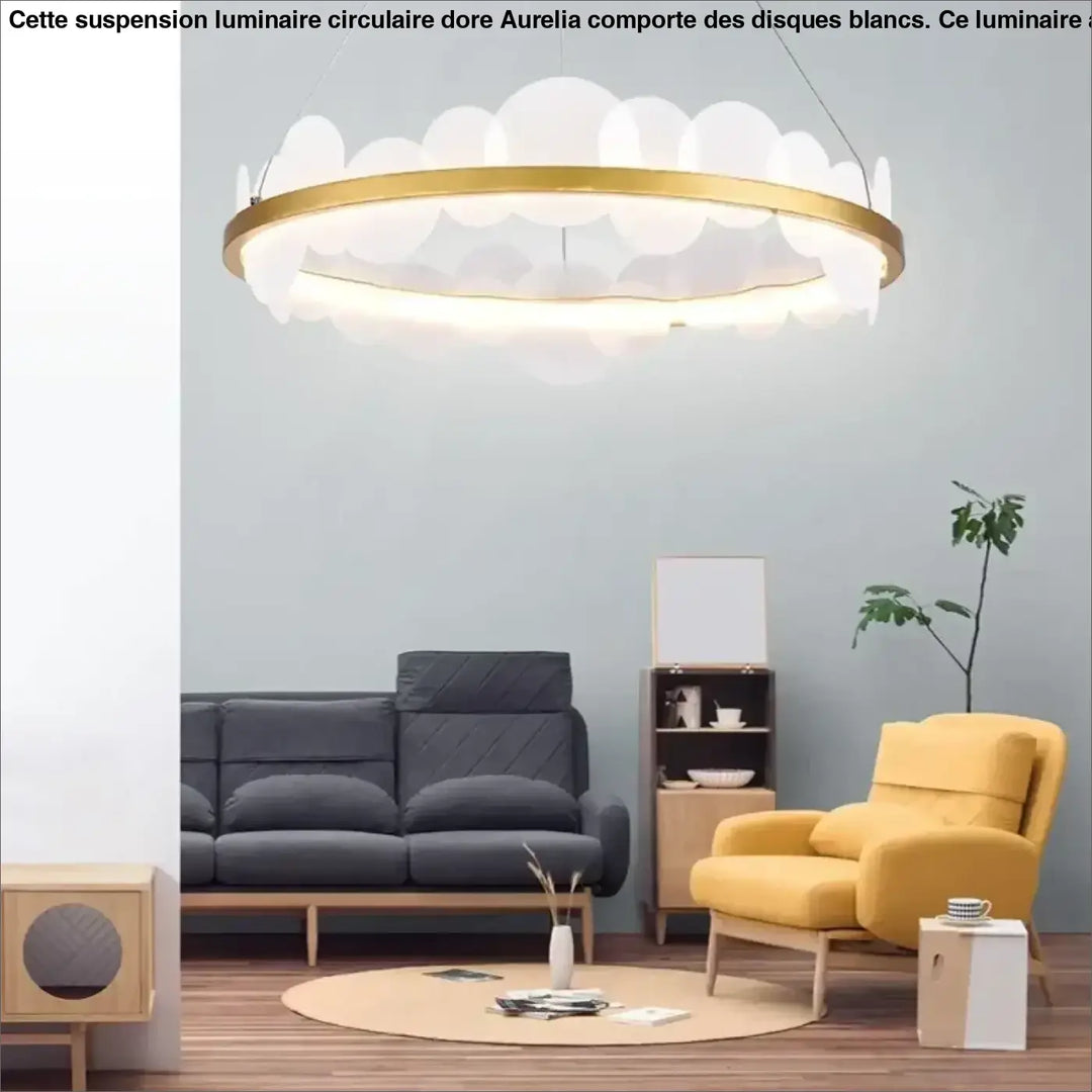Suspension Luminaire Circulaire Doré Avec Disques Blancs Design