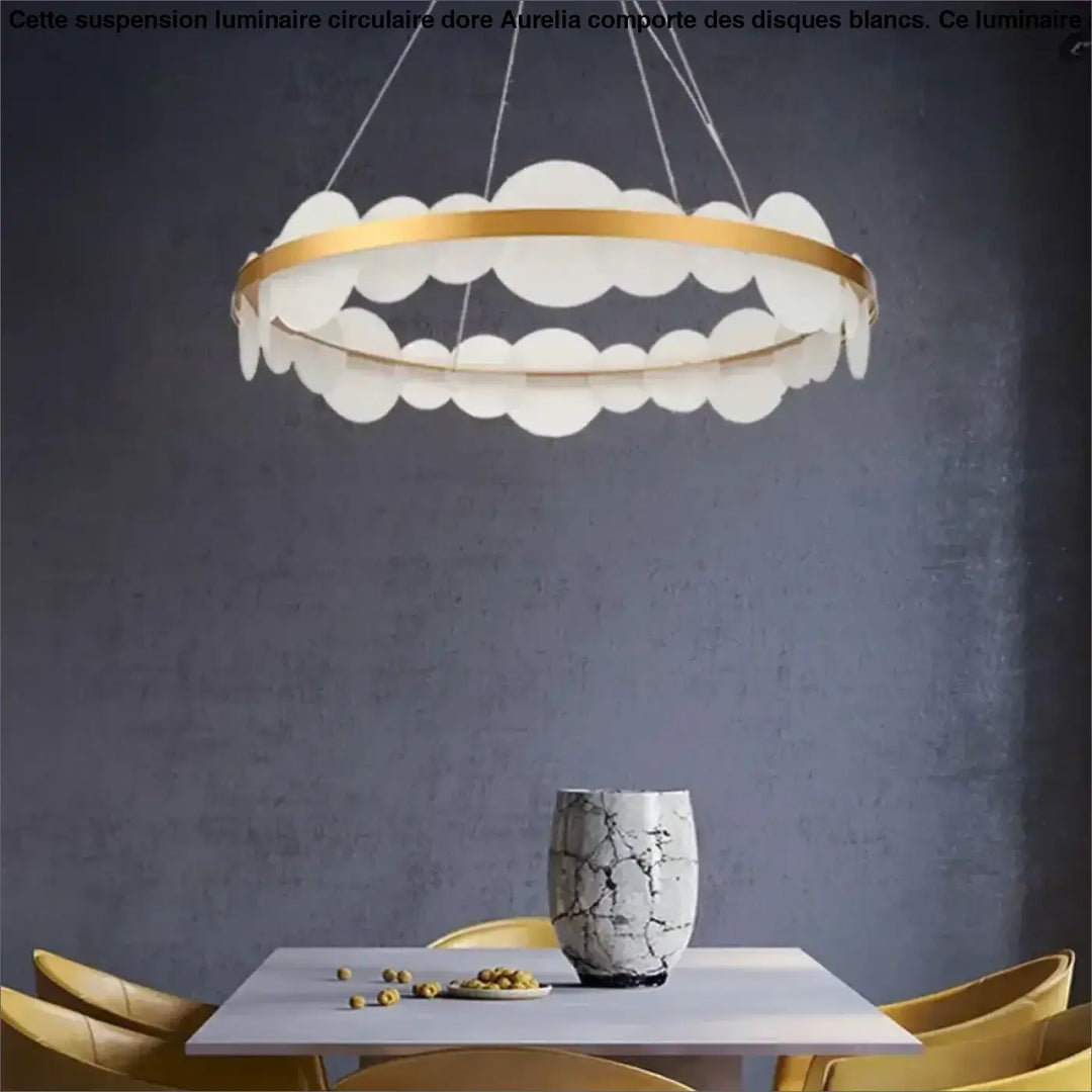 Suspension Luminaire Circulaire Doré Avec Disques Blancs Design