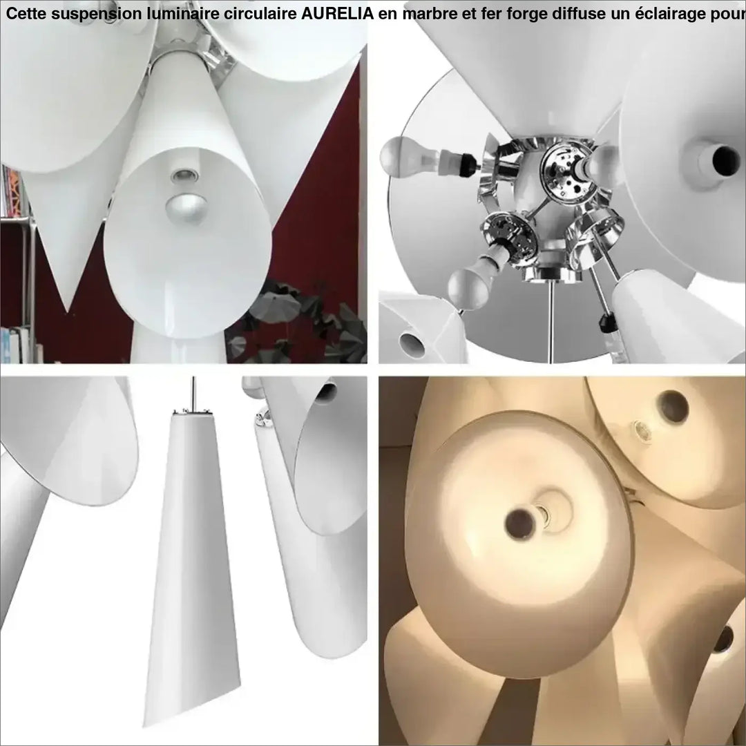 Suspension luminaire artistique en verre blanc effet fleur opalin