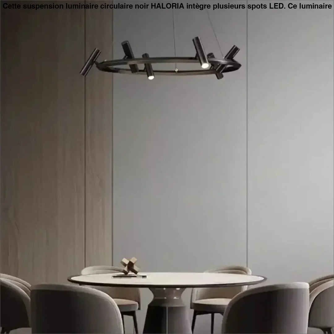 Suspension luminaire circulaire noir avec plusieurs spots LED

