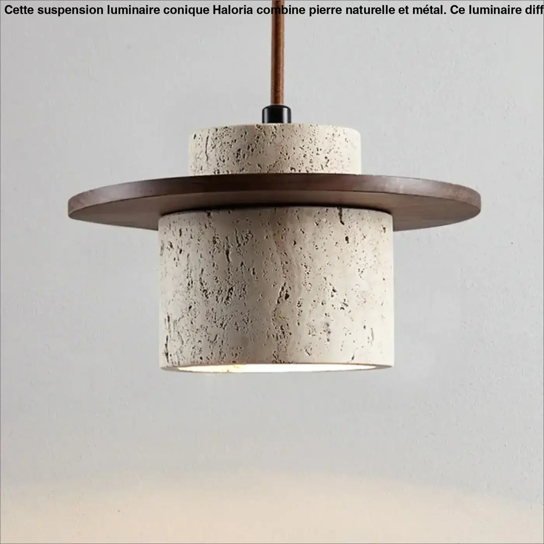 Suspension luminaire design en pierre travertin beige ou marron