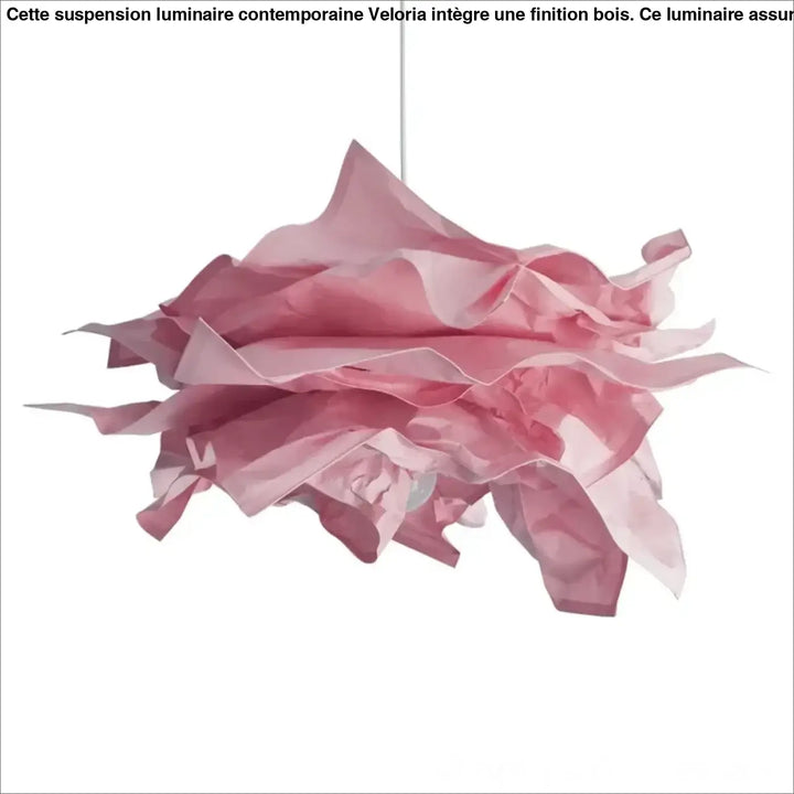 Suspension luminaire contemporaine veloria avec abat-jour en papier rose délicat froissé et finition bois élégante