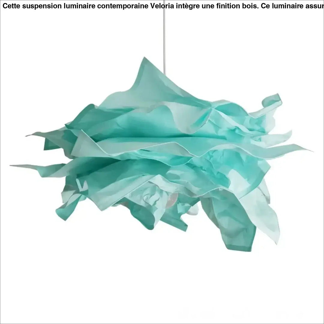 Suspension luminaire contemporaine en papier translucide turquoise avec finition bois veloria au design feuille superposé