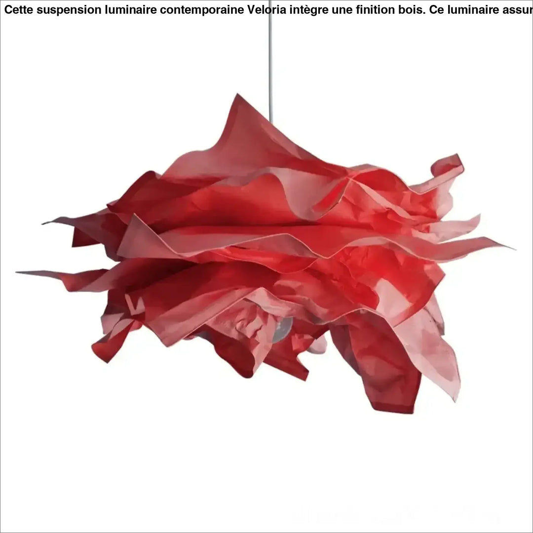 Suspension luminaire contemporaine veloria en tissu rouge translucide avec couches fluides effet pétale et finition bois