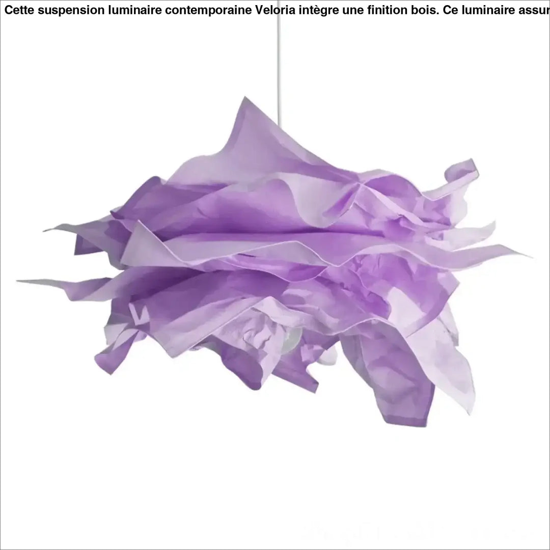 Suspension luminaire contemporaine veloria en papier lavande delicate avec texture froncée et finition bois elegante