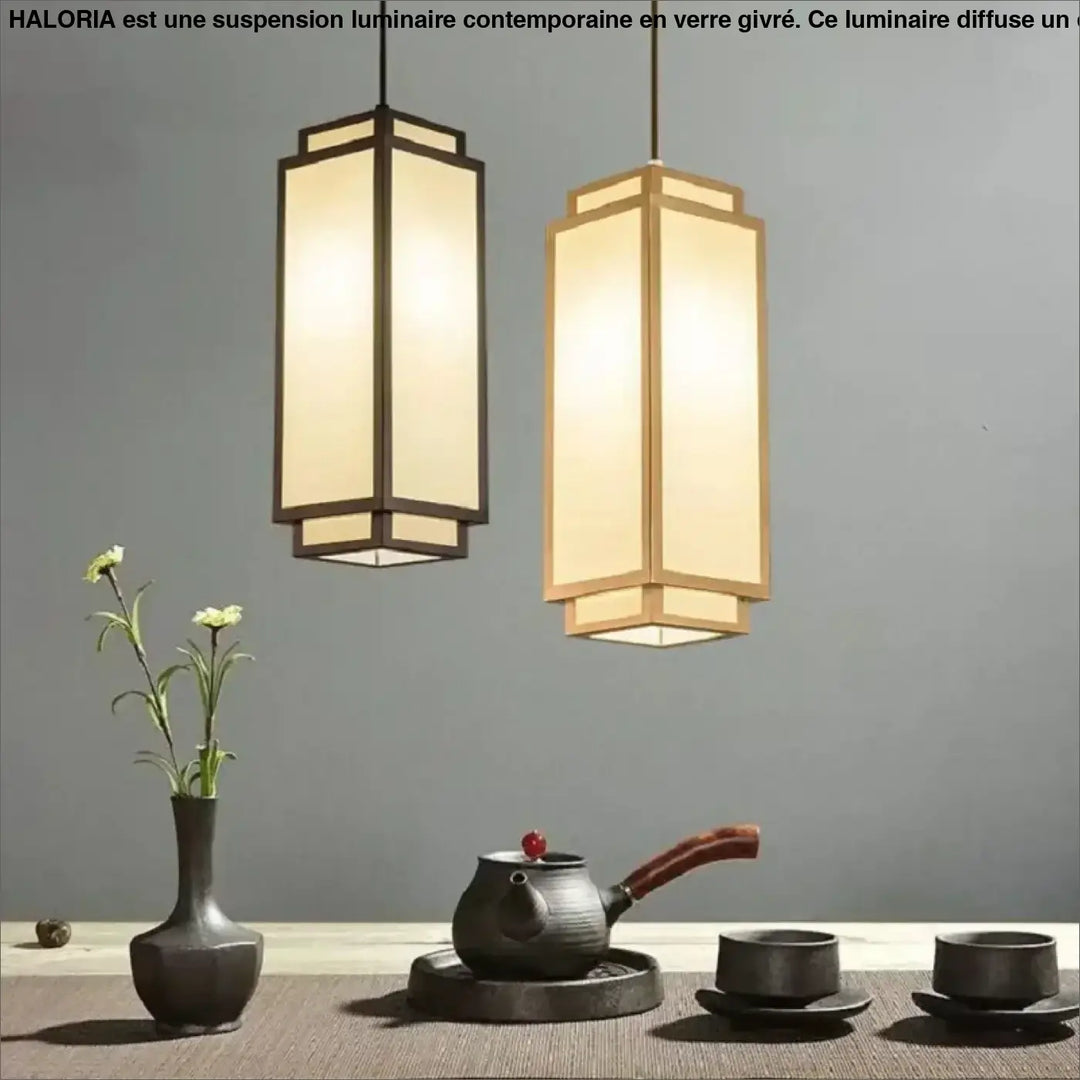Suspension luminaire tissua avec style chinois et design raffiné en papier translucide encadré de bois foncé
