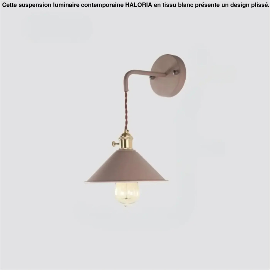 Applique murale vintage juke avec abat-jour métal coloré taupe mat, accents laiton et ampoule edison apparente