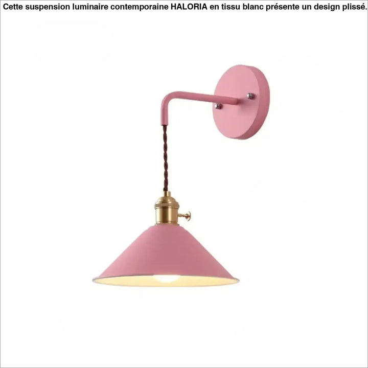 Applique murale juke en métal coloré rose avec fixation laiton et cordon gainé tressé style vintage