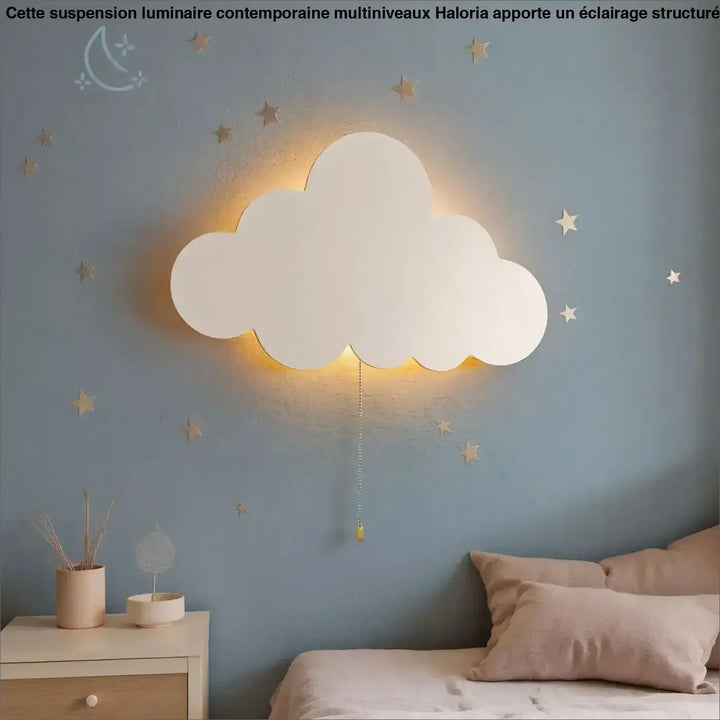Lampe murale nuage blanche douce avec lumière jaune chaude et chaîne de tirage pour décoration intérieure cations