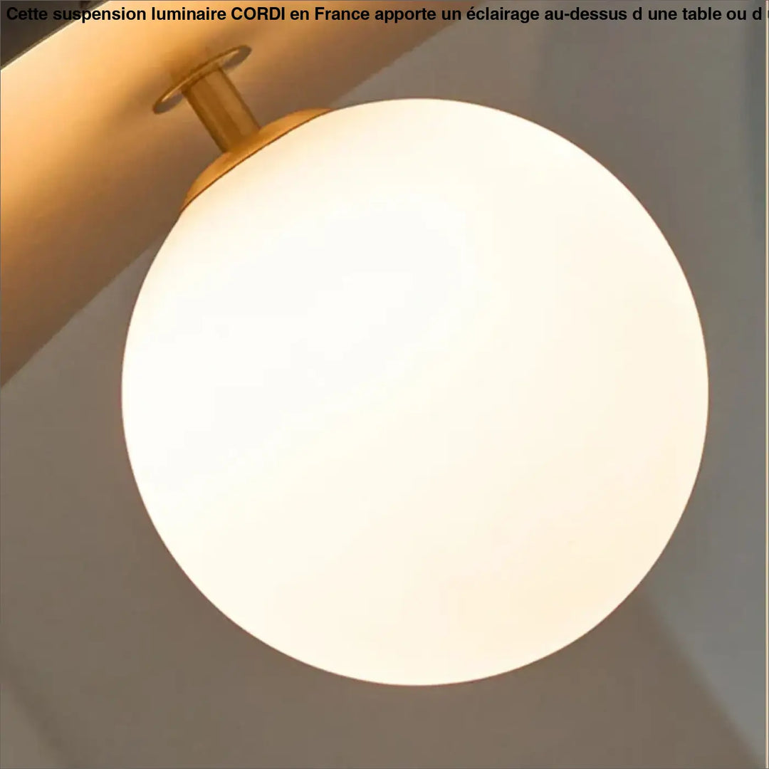 Suspension design contemporain noir et doré avec globe blanc