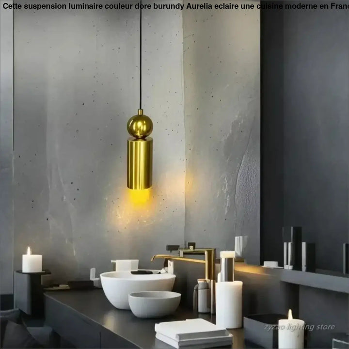 Suspension luminaire couleur doré burundy pour cuisine moderne

