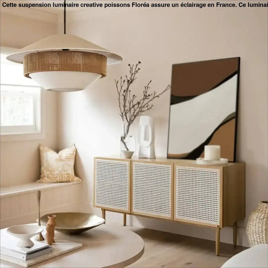 Suspension design blanche jute naturelle ambiance élégante