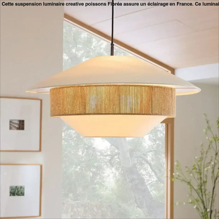 Suspension design blanche jute naturelle ambiance élégante