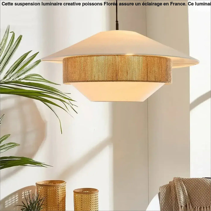 Suspension design blanche jute naturelle ambiance élégante