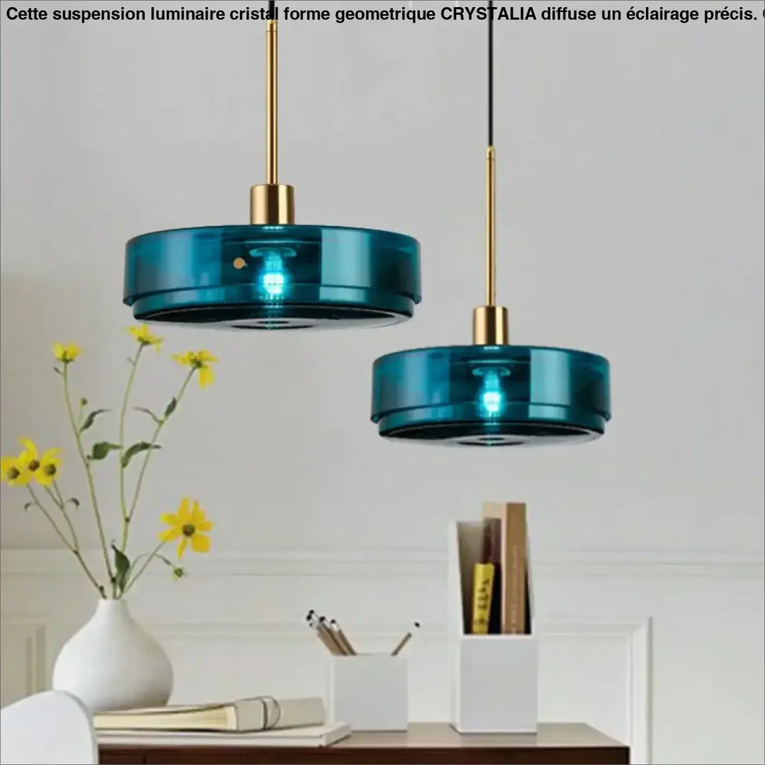 Suspension en verre bleu design moderne pour salle à manger