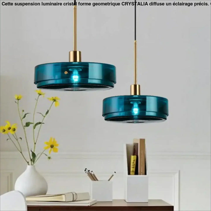 Suspension en verre bleu design moderne pour salle à manger