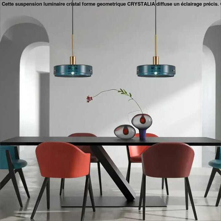 Suspension en verre bleu design moderne pour salle à manger