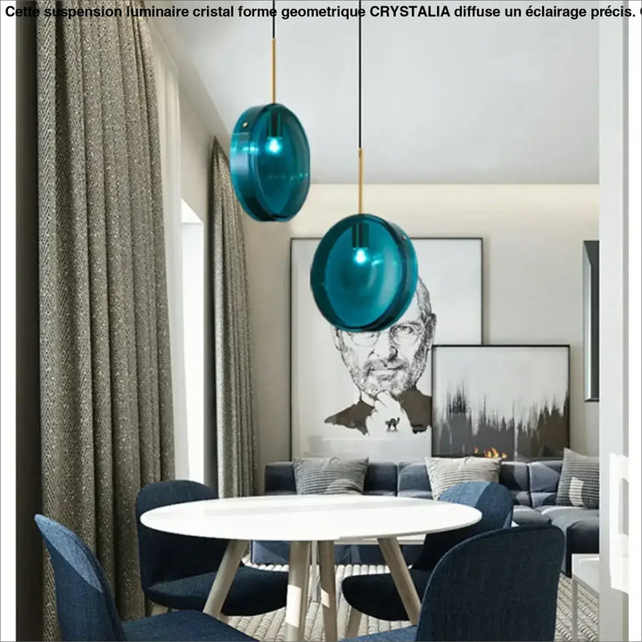 Suspension en verre bleu design moderne pour salle à manger