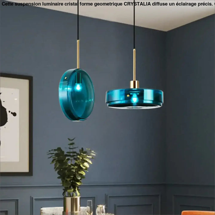 Suspension en verre bleu design moderne pour salle à manger