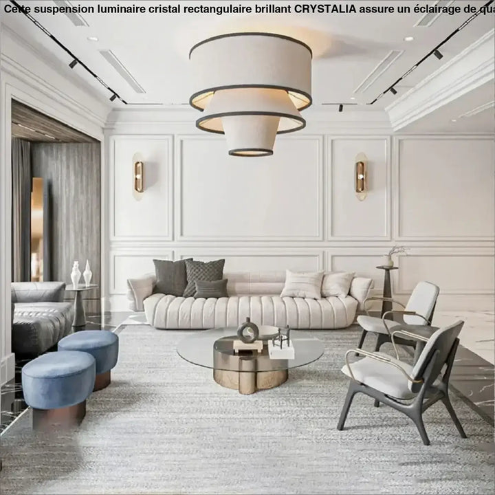 Suspension Luminaire Moderne En Tissu Beige Design Élégant


