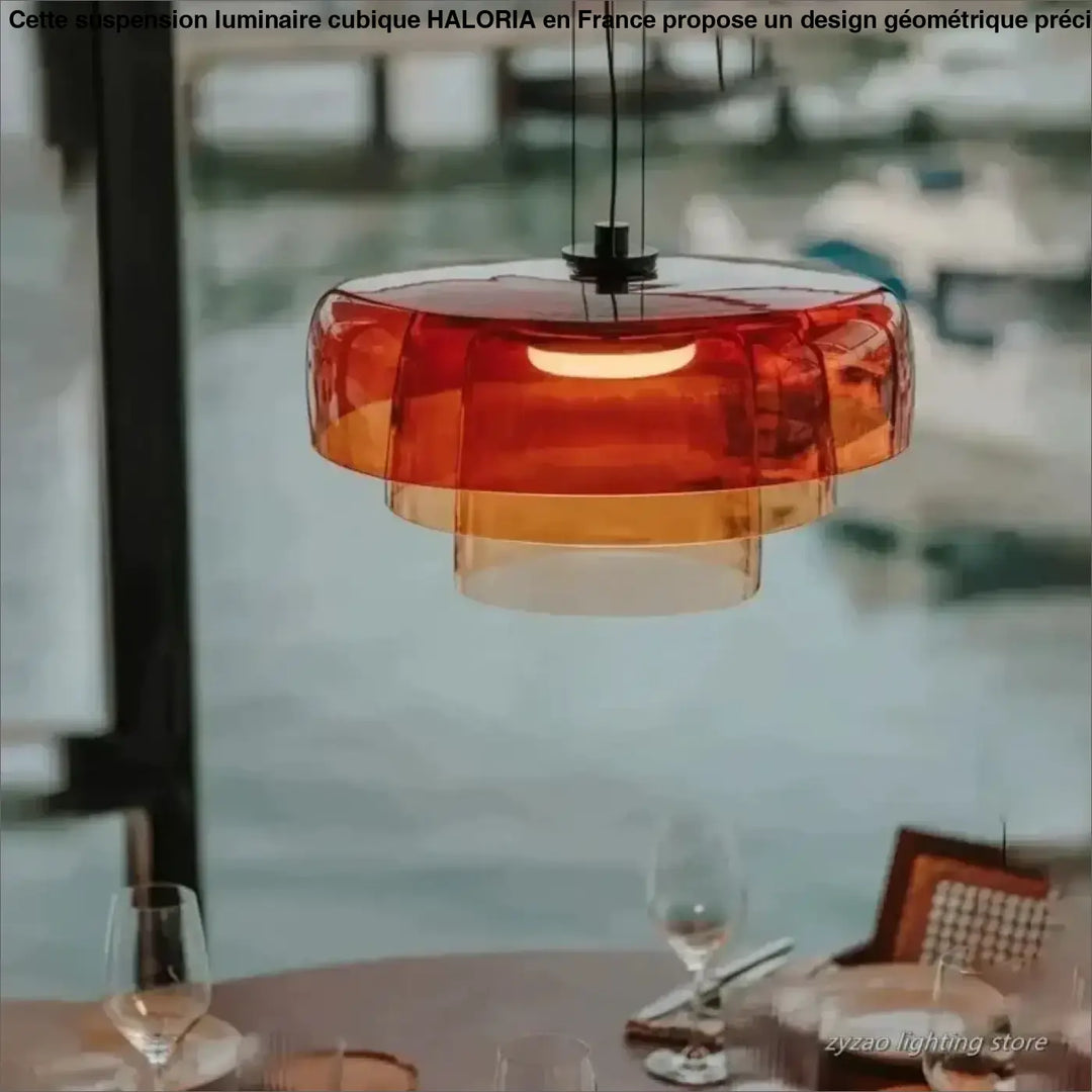 Suspension luminaire zaoh moderne avec verre teinté ambre translucide et éclairage intérieur chaud, objet décoratif élégant