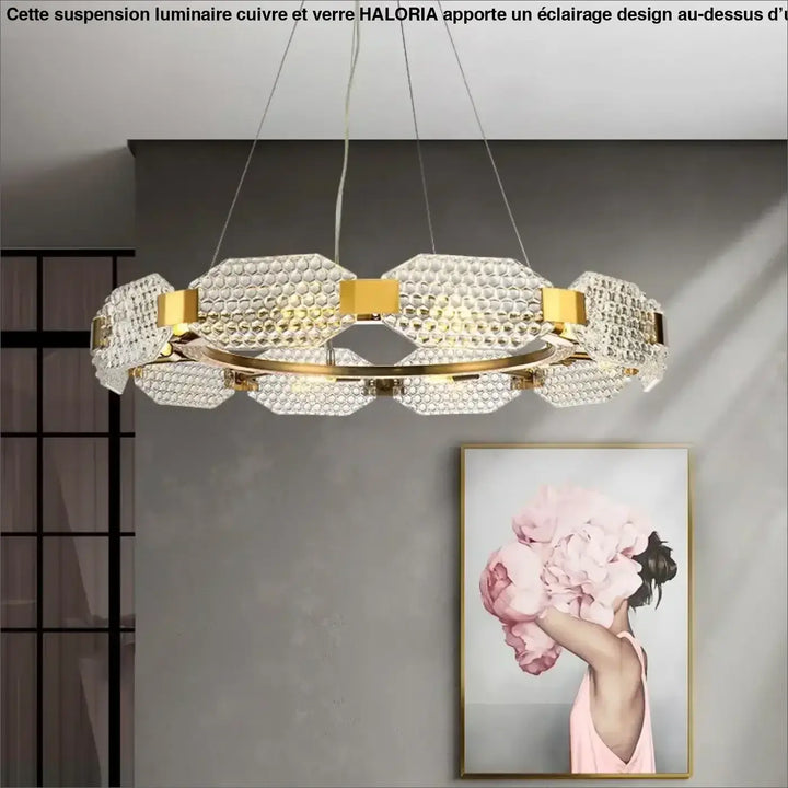 Suspension luminaire circulaire en cristal et laiton luxueux