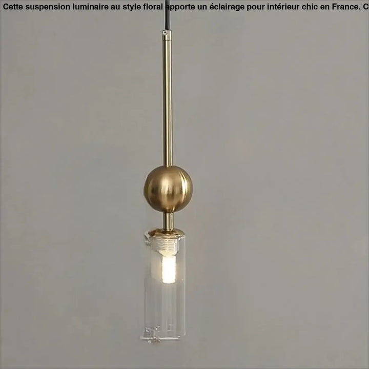 Suspension luminaire krysta avec boule métallique en laiton et cylindre en verre transparent pour éclairage moderne
