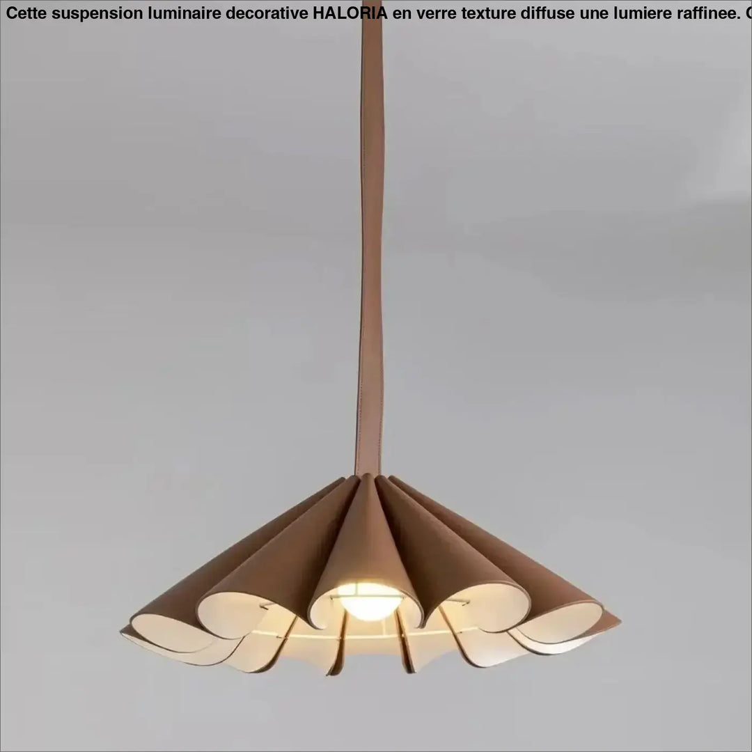 Suspension luminaire orvia en forme de pétale ton chaud avec cordon en cuir élégant et éclairage diffus doux