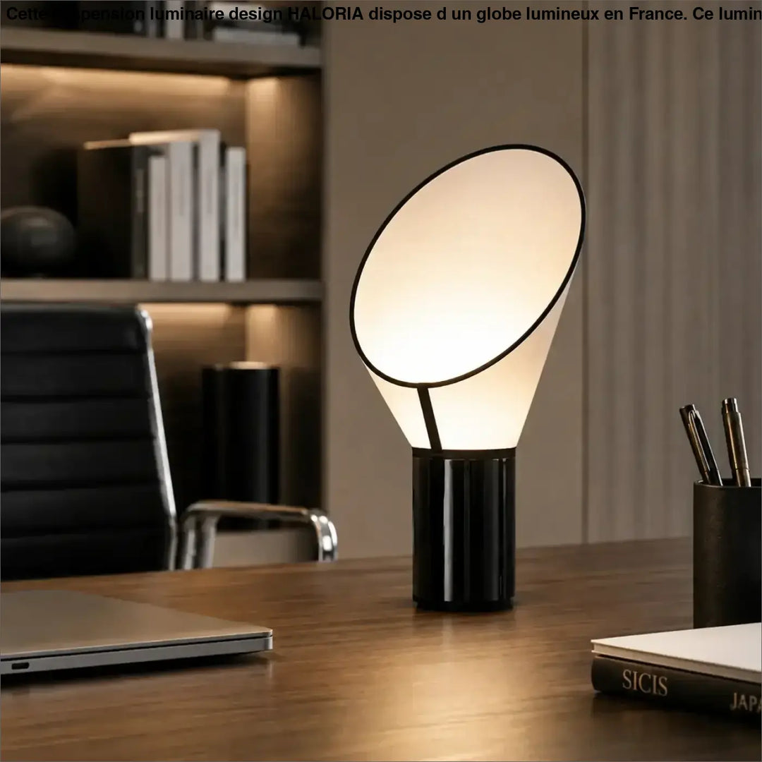 Lampe de table kopa noire moderne avec forme géométrique cylindrique et éclairage tamisé ovale translucide