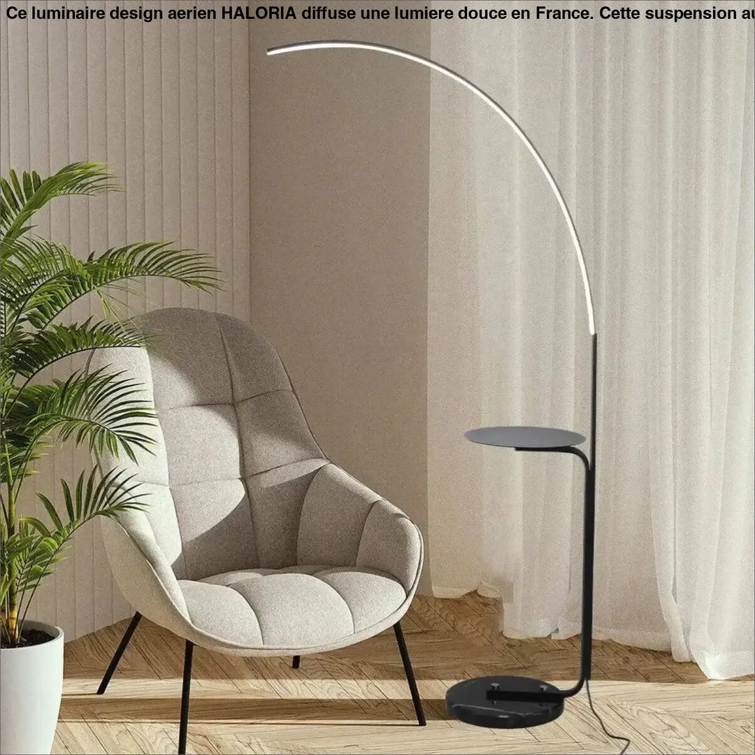 Lampadaire minimaliste en métal avec tablette au design épuré
